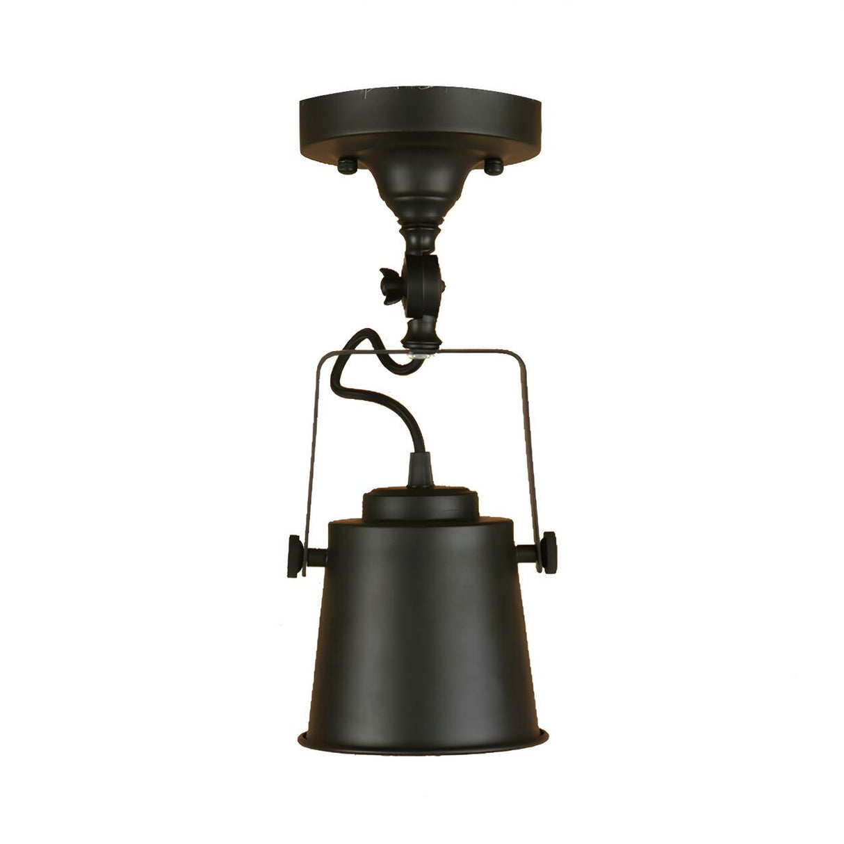 Hallway Industrial Silver Bucket Semi-Flush Mount Light Image - 9