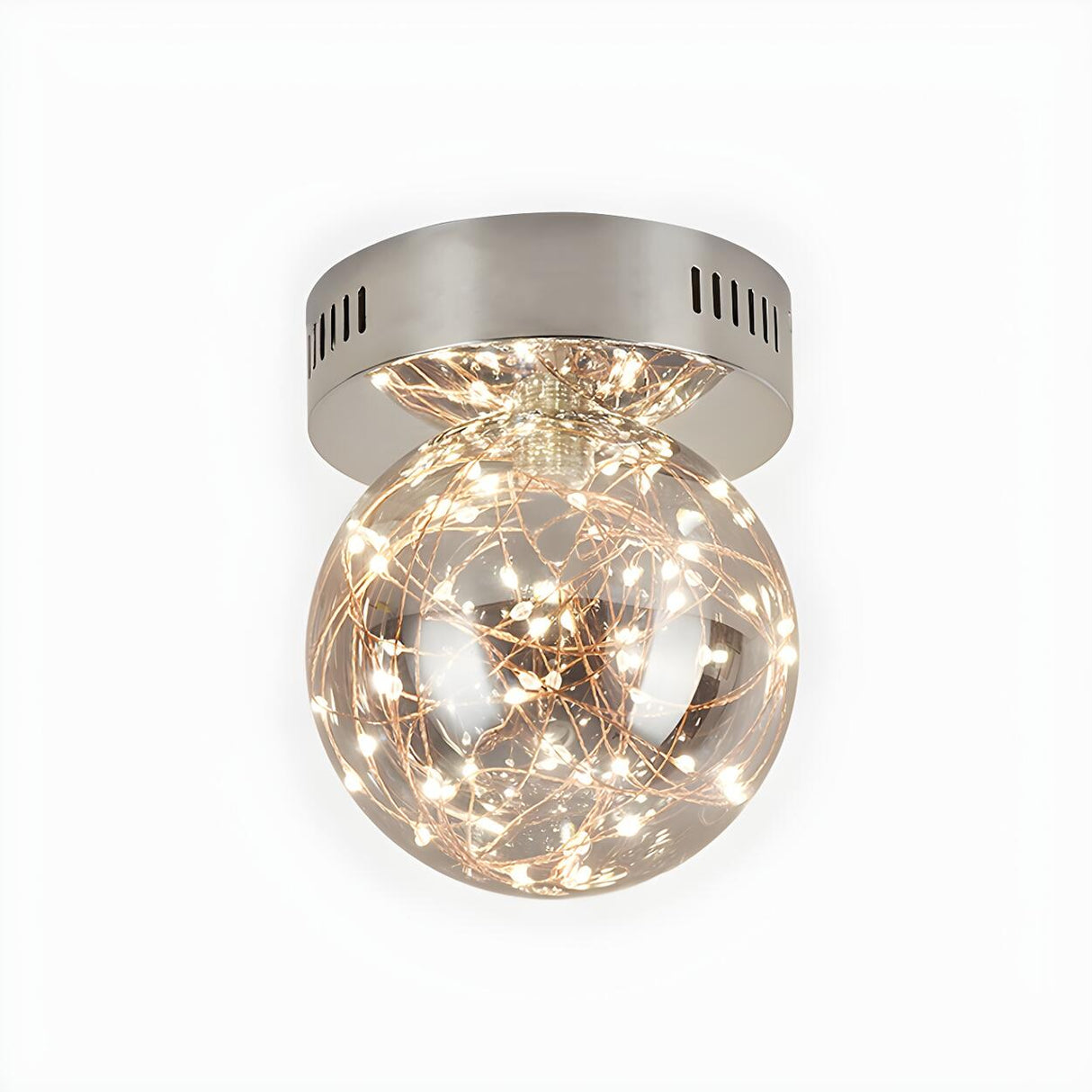 Hallway Inner Glowing String Glass Orb Flush Mount Lamp Image - 5