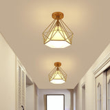 Hallway Metal Gold Cone Semi-Flush Mount Ceiling Light Image - 1