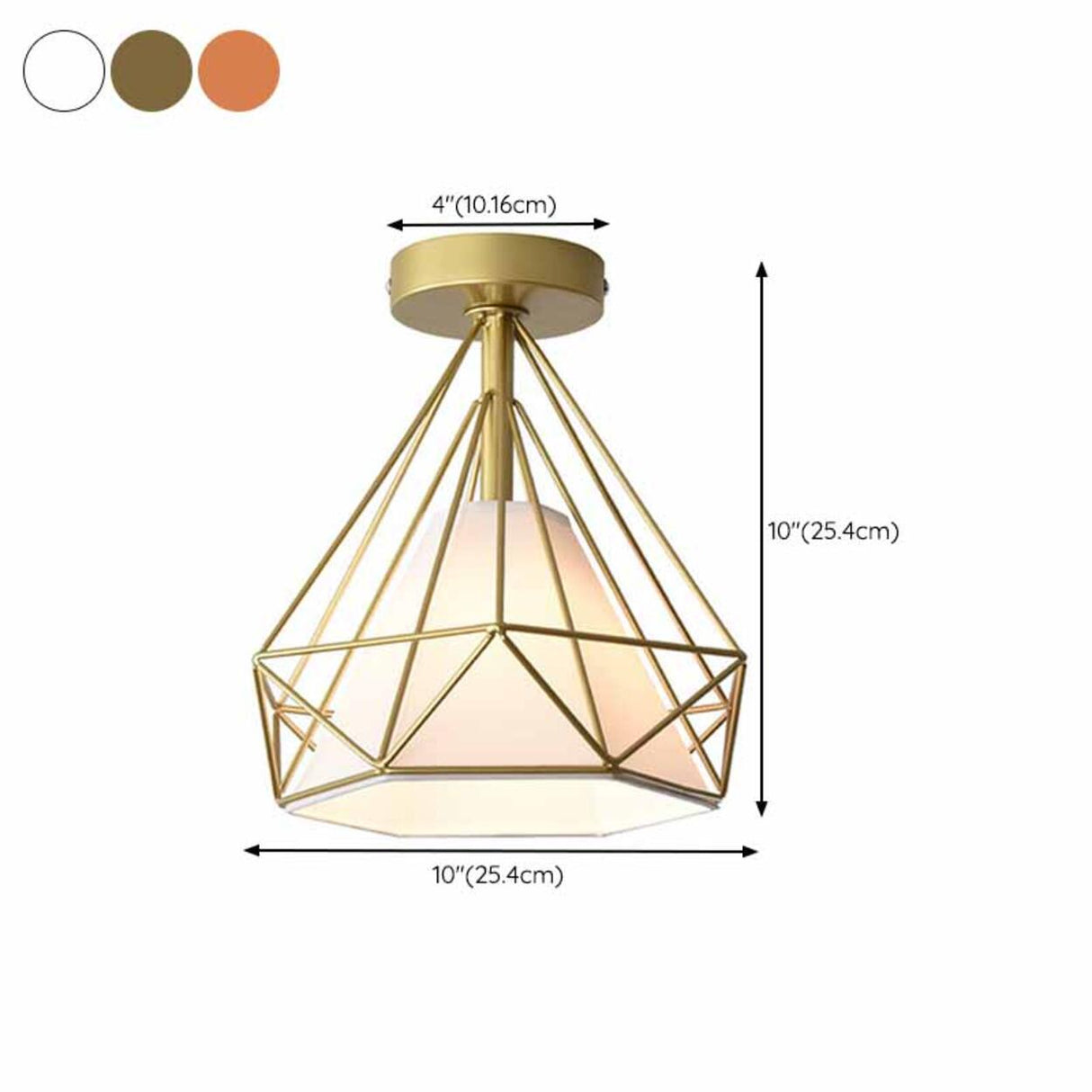 Hallway Metal Gold Cone Semi-Flush Mount Ceiling Light 