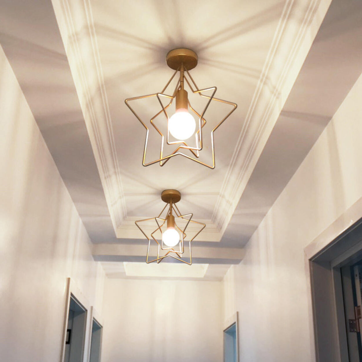 Hallway Metal Gold Cone Semi-Flush Mount Ceiling Light Image - 4