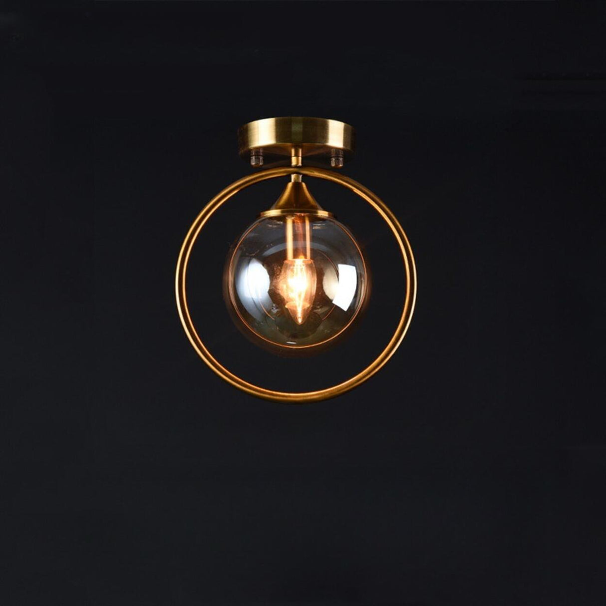 Hallway Metal Gold Globe Semi-Flush Mount Ceiling Light Image - 12