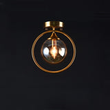 Hallway Metal Gold Globe Semi-Flush Mount Ceiling Light Image - 12