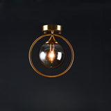 Hallway Metal Gold Globe Semi-Flush Mount Ceiling Light Image - 13