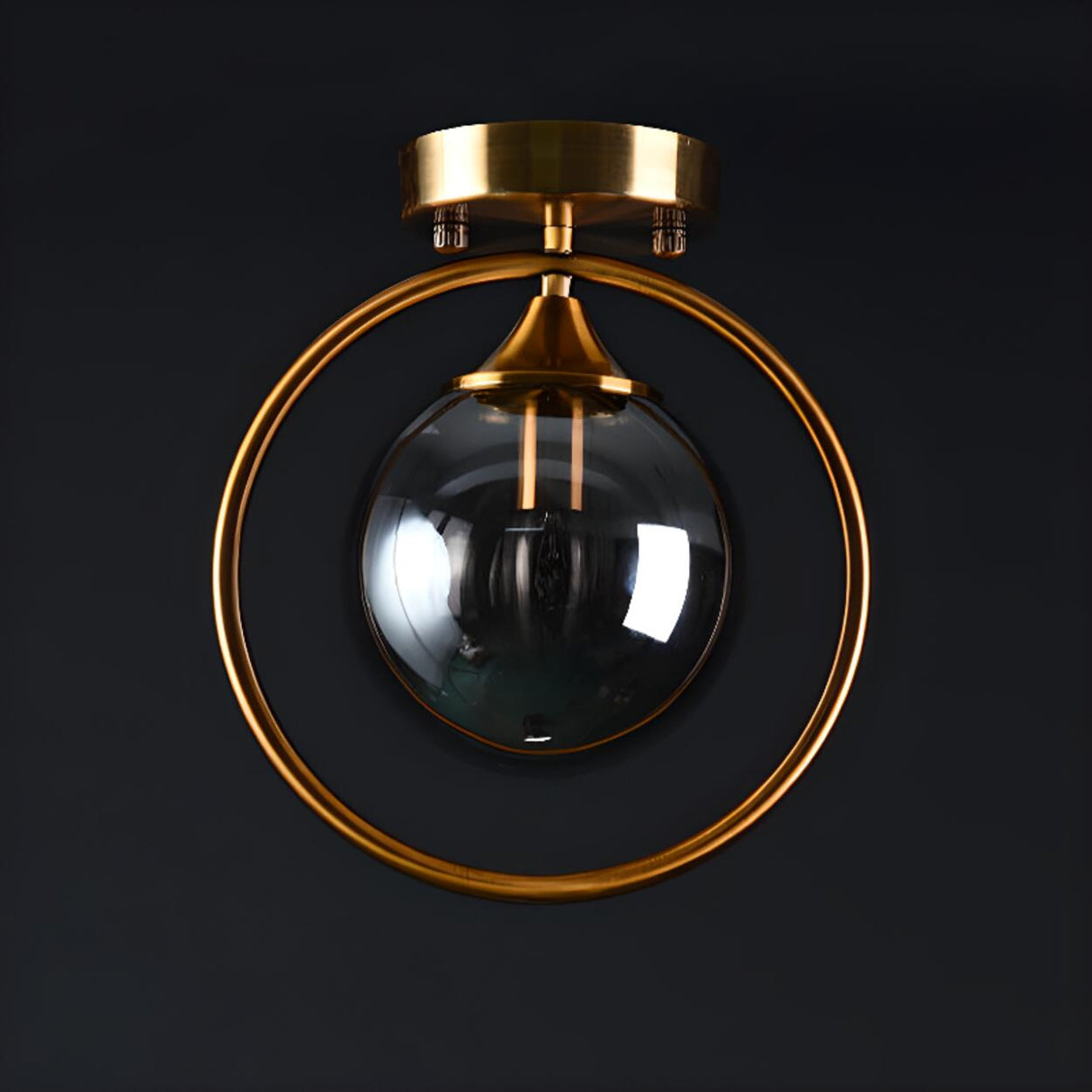 Hallway Metal Gold Globe Semi-Flush Mount Ceiling Light Image - 14