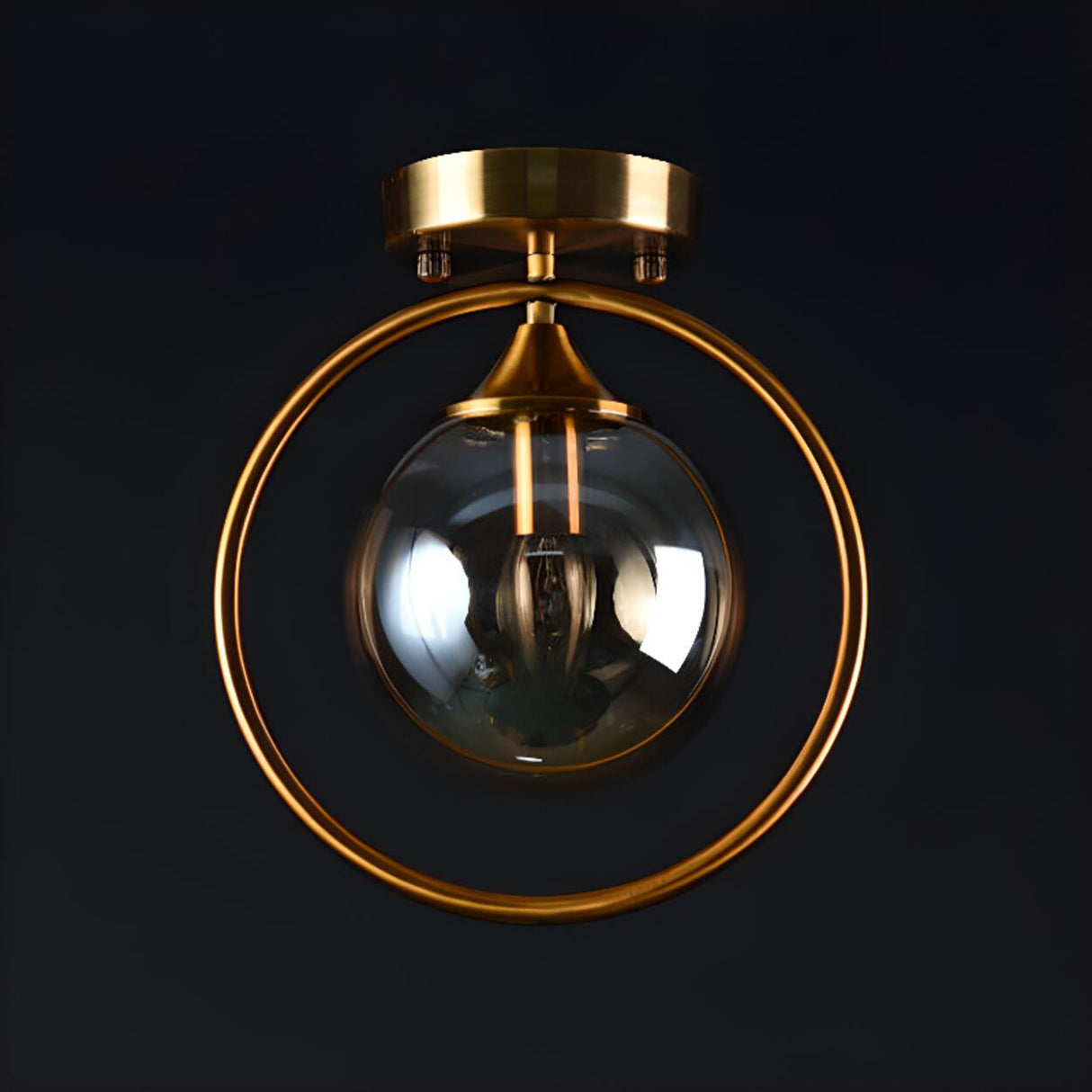 Hallway Metal Gold Globe Semi-Flush Mount Ceiling Light Image - 15