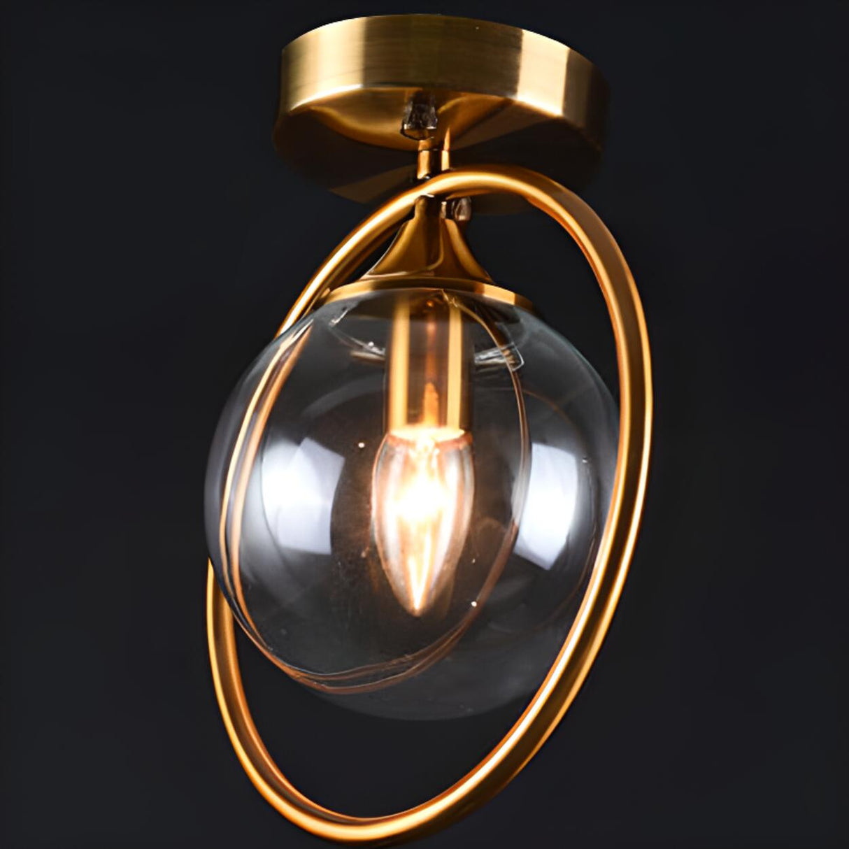 Hallway Metal Gold Globe Semi-Flush Mount Ceiling Light Image - 16