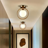 Hallway Metal Gold Globe Semi-Flush Mount Ceiling Light Image - 3