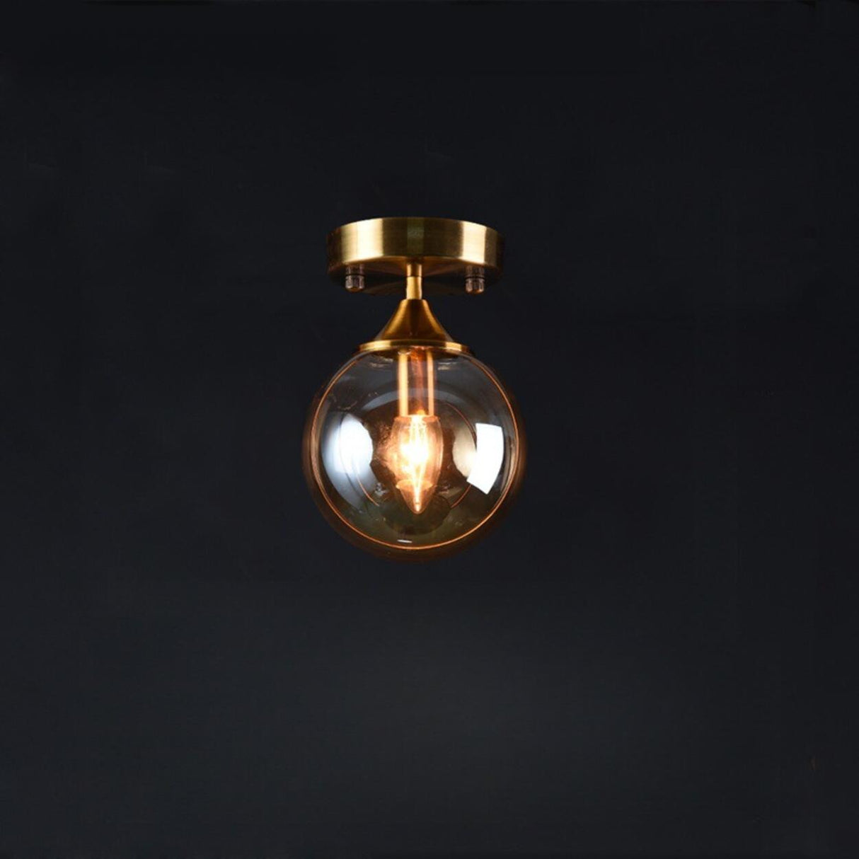 Hallway Metal Gold Globe Semi-Flush Mount Ceiling Light Image - 8