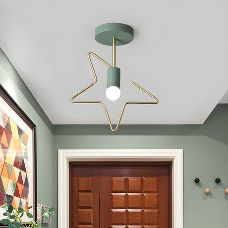 Hallway Metal Star Green Semi-Flush Mount Ceiling Light Image - 1