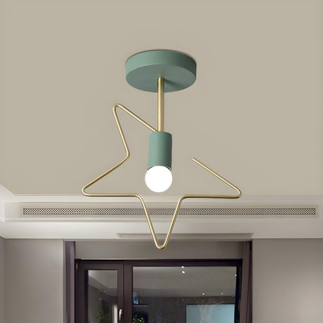 Hallway Metal Star Green Semi-Flush Mount Ceiling Light Image - 2