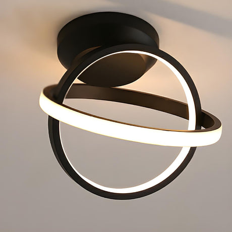 Hallway Mini Black Double Ring Semi-Flush Mount Light Image - 2