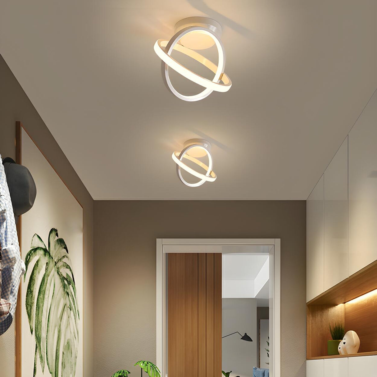 Hallway Mini Black Double Ring Semi-Flush Mount Light Image - 6