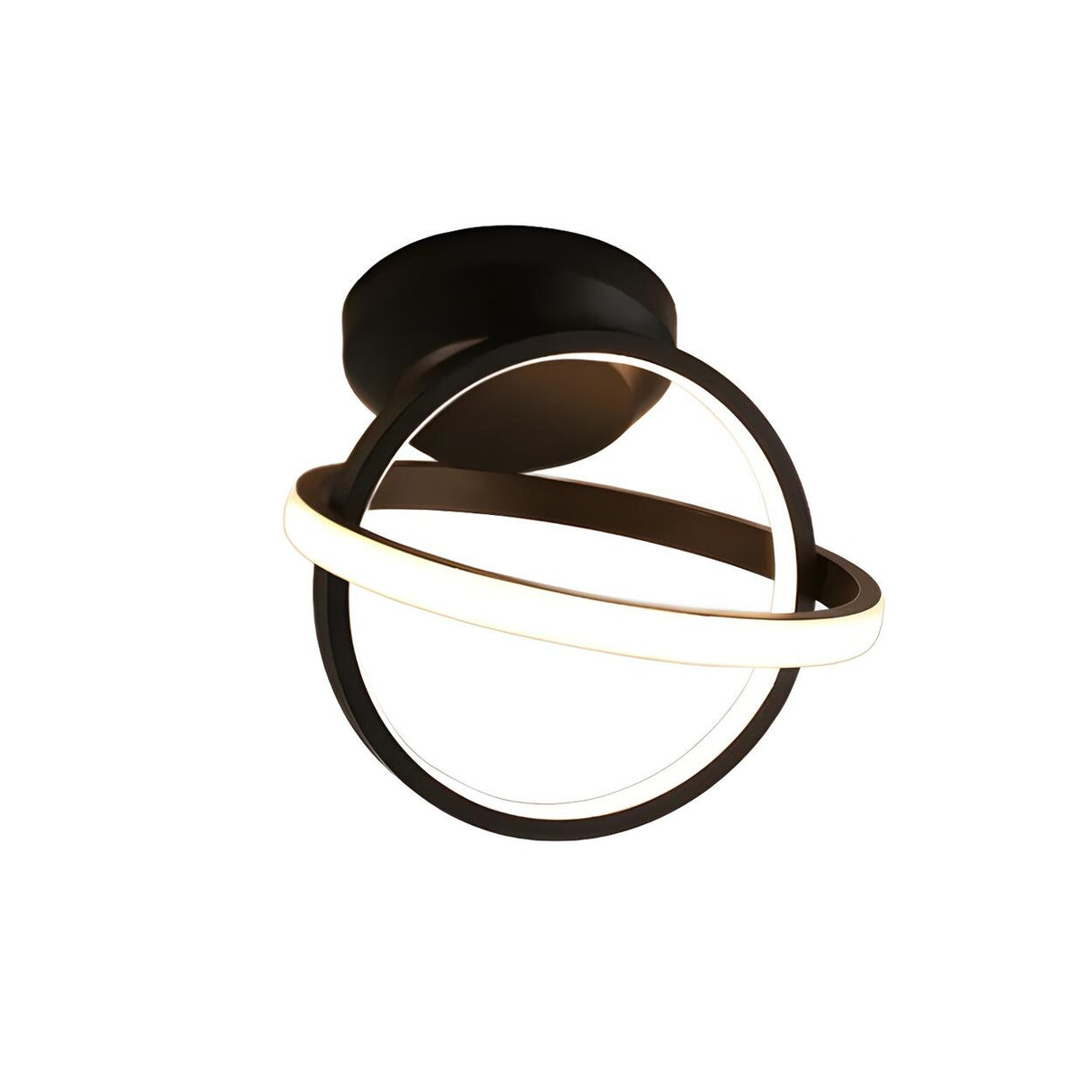 Hallway Mini Black Double Ring Semi-Flush Mount Light Image - 7