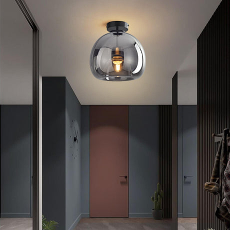 Hallway Mini Black Globe Semi-Flush Mount Ceiling Light Image - 1