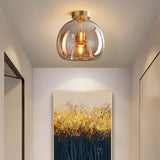 Hallway Mini Black Globe Semi-Flush Mount Ceiling Light Image - 5