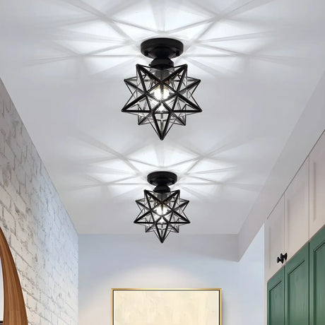 Hallway Mini Black Star-Shaped Metal Flush Mount Light Image - 1