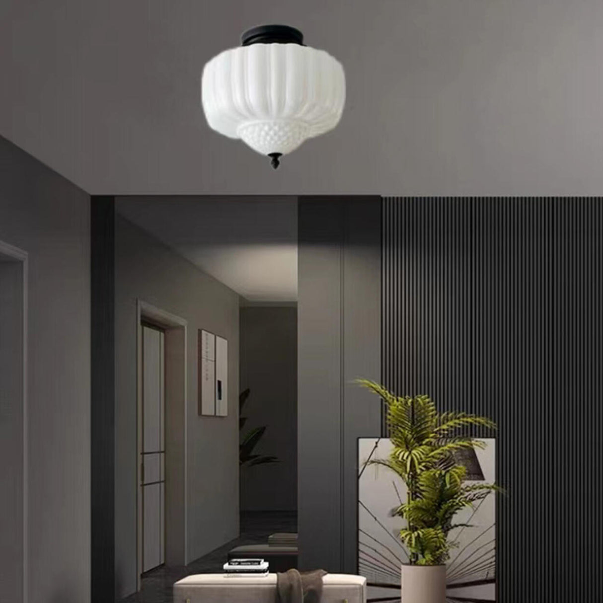 Hallway Mini Black-White Semi-Flush Mount Ceiling Light Image - 3