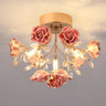 Hallway Mini Blue Floral Crystal Semi-Flush Mount Light Image - 2