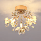 Hallway Mini Blue Floral Crystal Semi-Flush Mount Light Image - 3