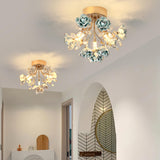 Hallway Mini Blue Floral Crystal Semi-Flush Mount Light Image - 6