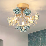 Hallway Mini Blue Floral Crystal Semi-Flush Mount Light Image - 8