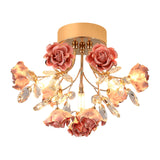 Hallway Mini Blue Floral Crystal Semi-Flush Mount Light Image - 9