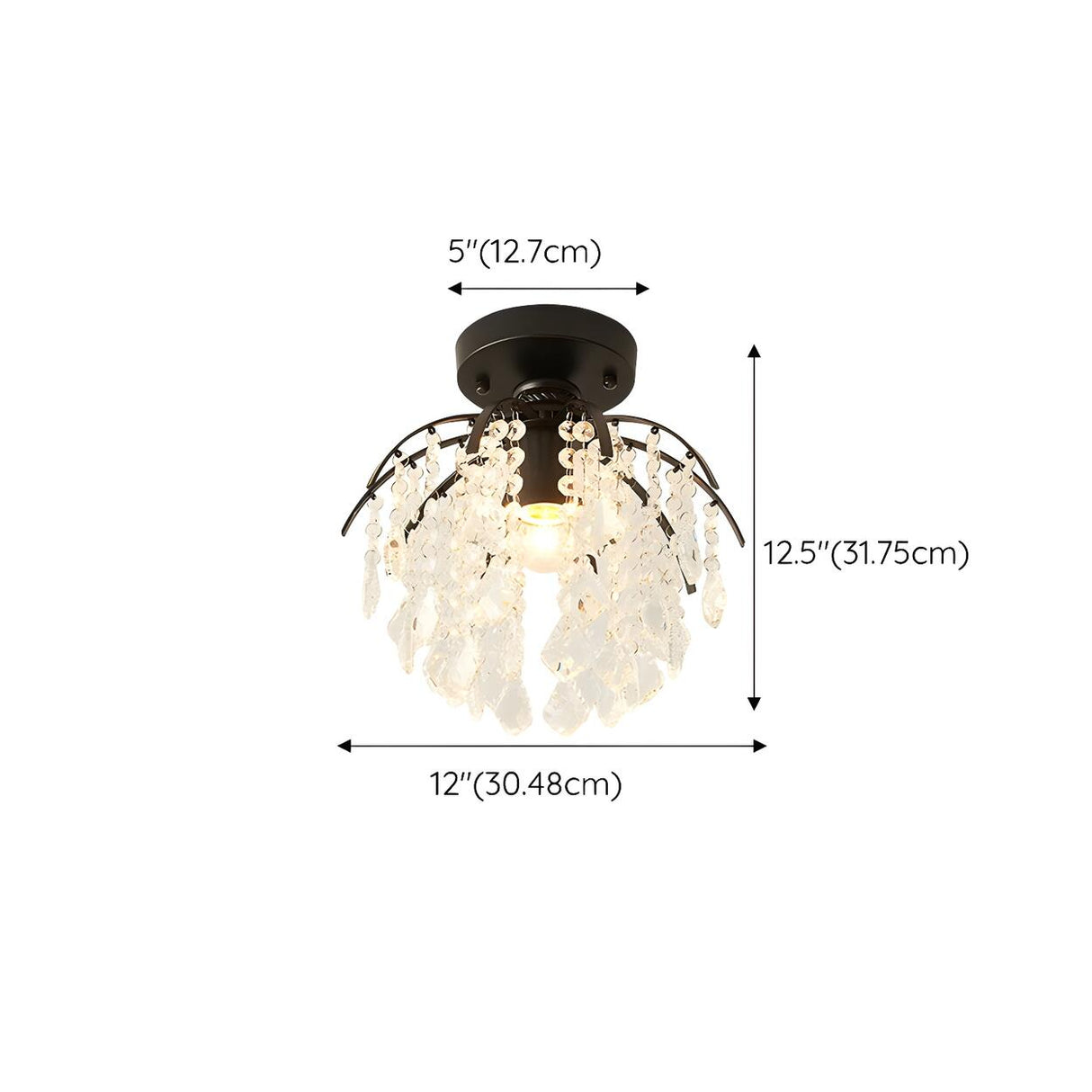 Hallway Mini Crystal Beads Black Semi-Flush Mount Light 