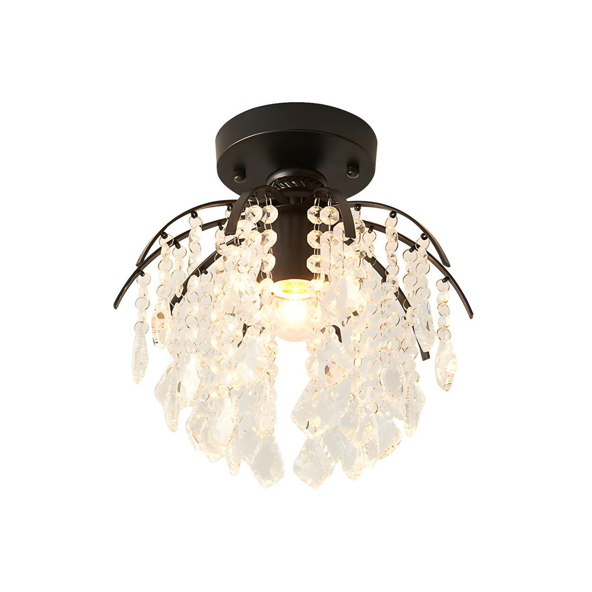 Hallway Mini Crystal Beads Black Semi-Flush Mount Light Image - 6