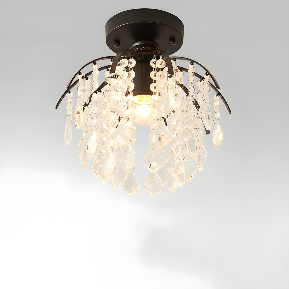 Hallway Mini Crystal Beads Black Semi-Flush Mount Light Image - 7