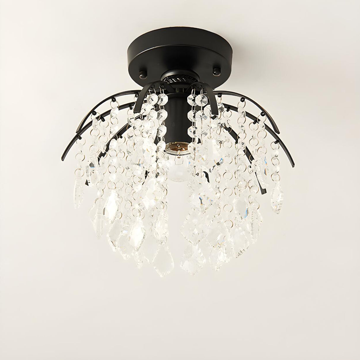 Hallway Mini Crystal Beads Black Semi-Flush Mount Light Image - 8