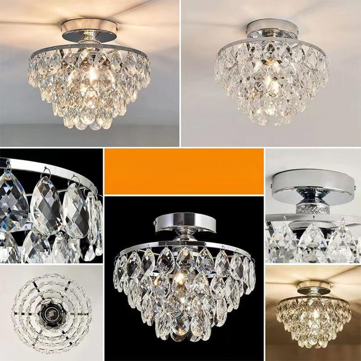 Hallway Mini Crystal Black Semi-Flush Mount Light Image - 10