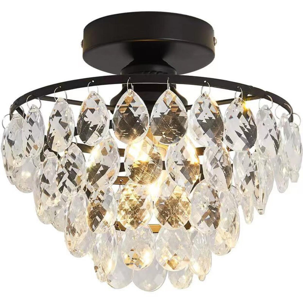 Hallway Mini Crystal Black Semi-Flush Mount Light Image - 5