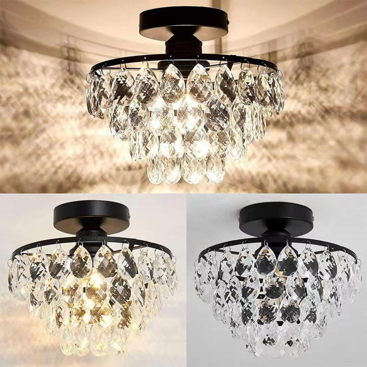 Hallway Mini Crystal Black Semi-Flush Mount Light Image - 8