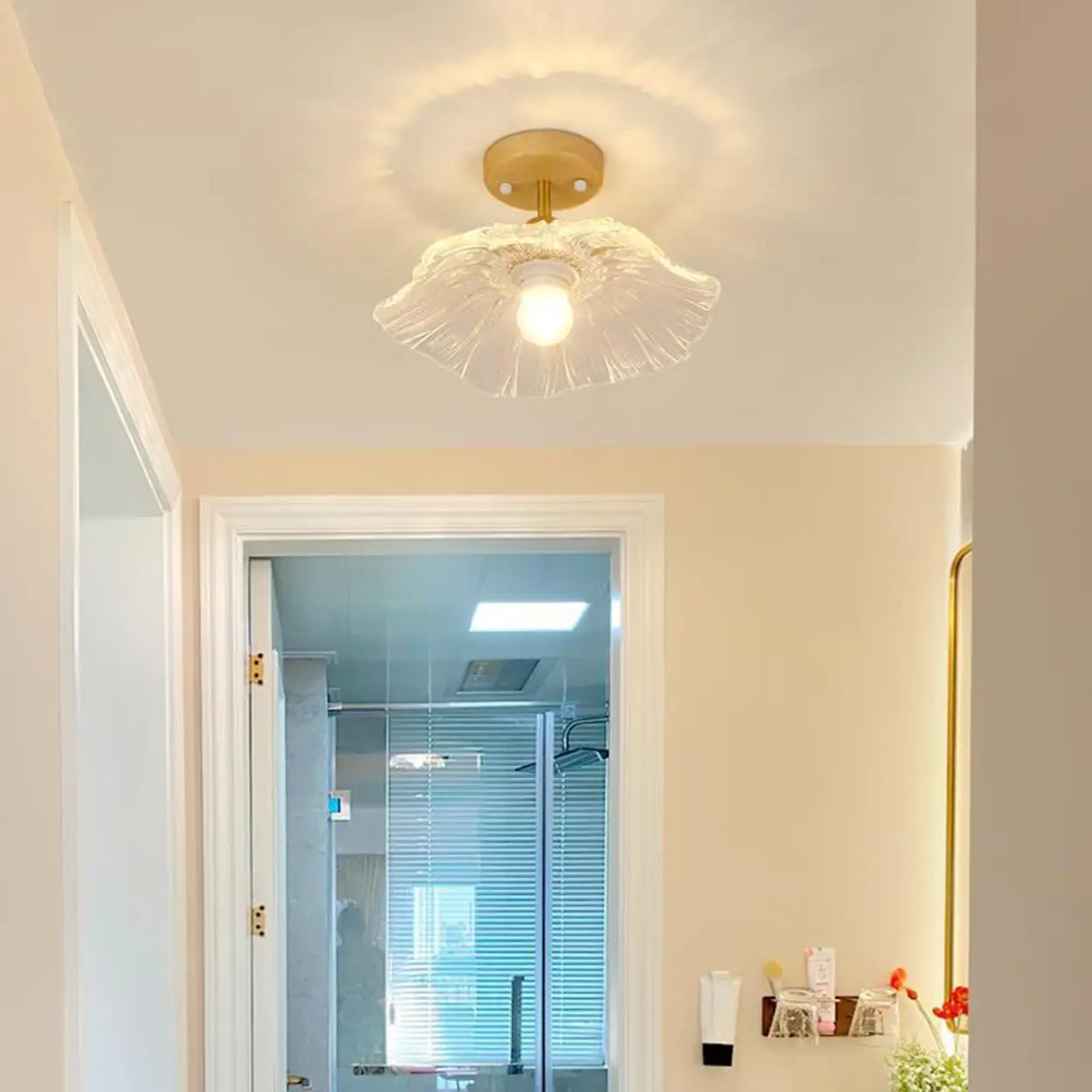 Hallway Mini Flower Glass Semi-Flush Mount Ceiling Lamp Image - 2