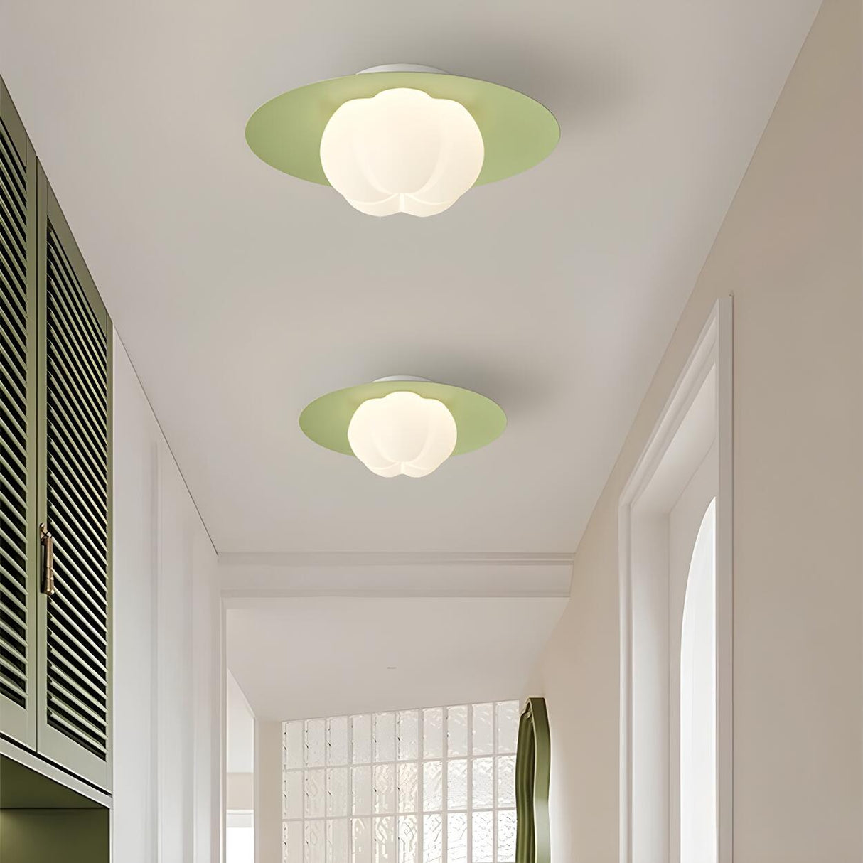 Hallway Mini Pumpkin Green Flush Mount Ceiling Light Image - 1