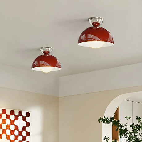 Hallway Mini Red Dome Semi-Flush Mount Ceiling Light Image - 1