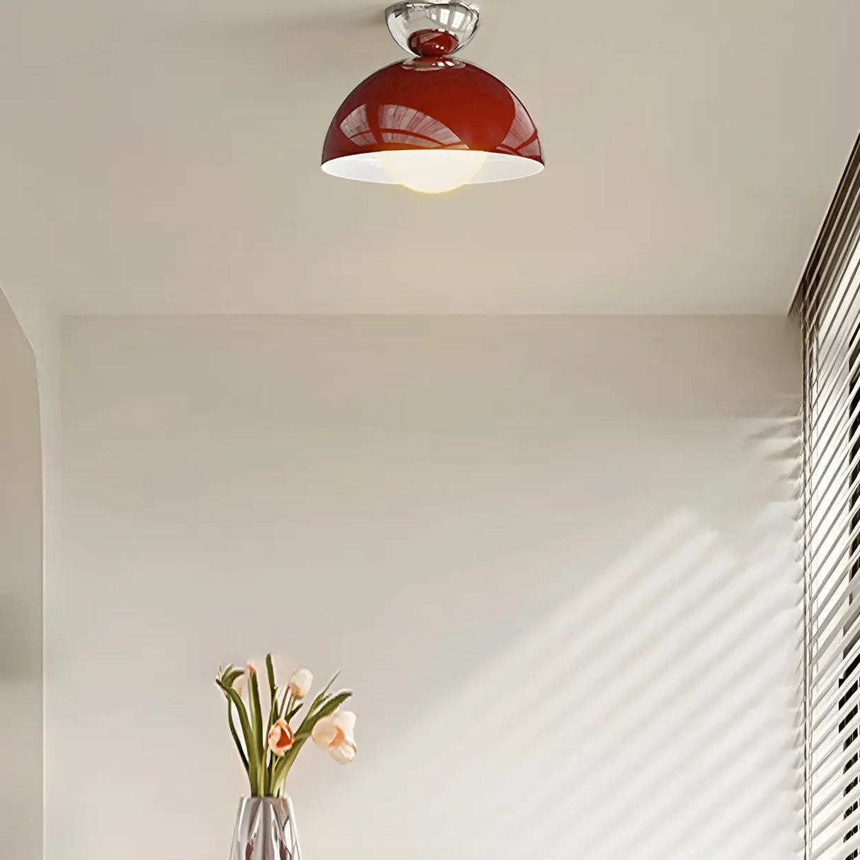 Hallway Mini Red Dome Semi-Flush Mount Ceiling Light Image - 4