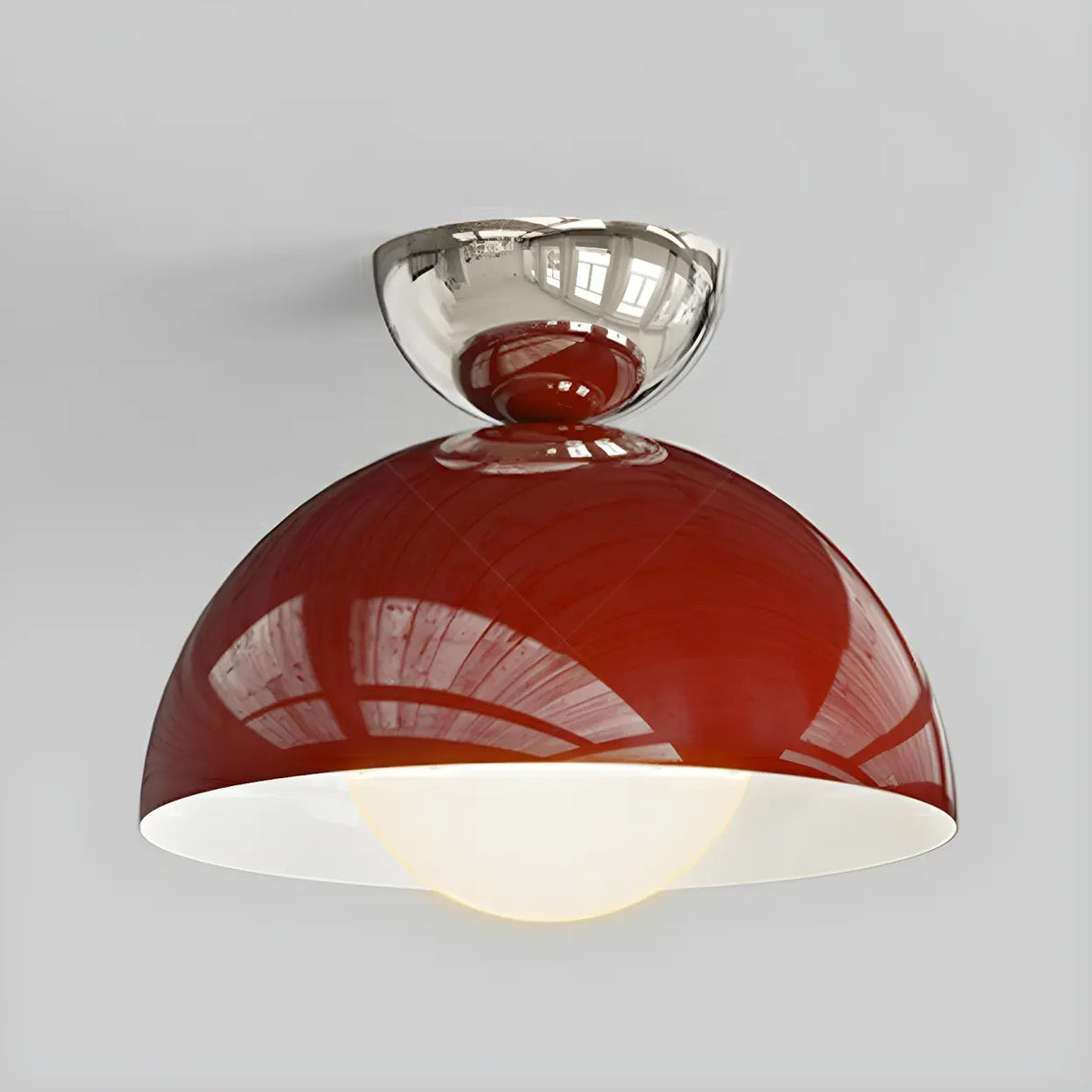 Hallway Mini Red Dome Semi-Flush Mount Ceiling Light Image - 9