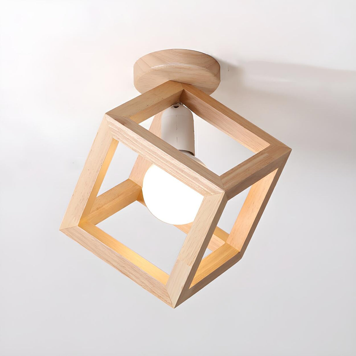 Hallway Mini Solid Wood Frame Square Flush Mount Light Image - 10