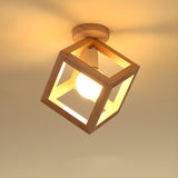 Hallway Mini Solid Wood Frame Square Flush Mount Light Image - 7