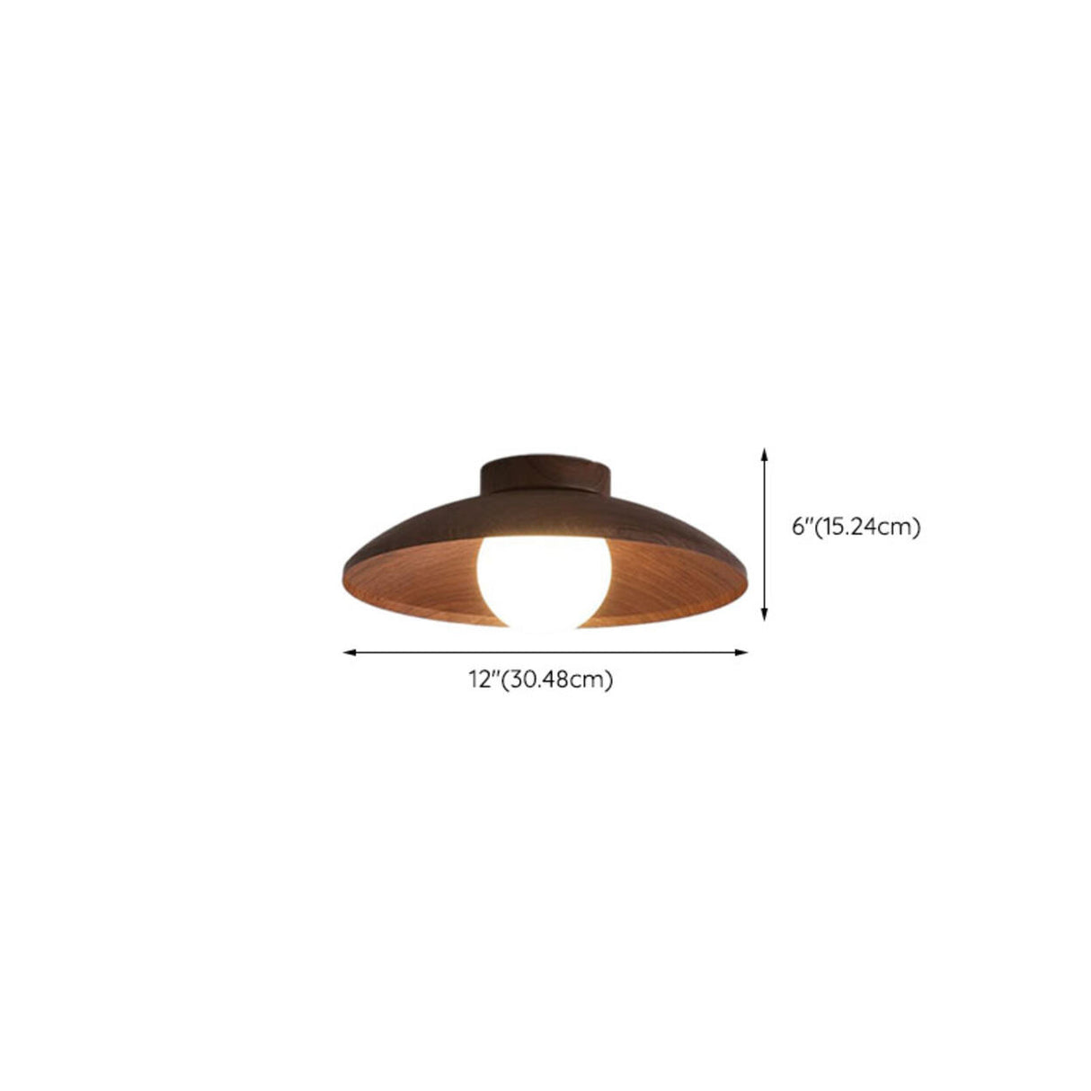 Hallway Mini Walnut Dome Semi-Flush Mount Ceiling Light 