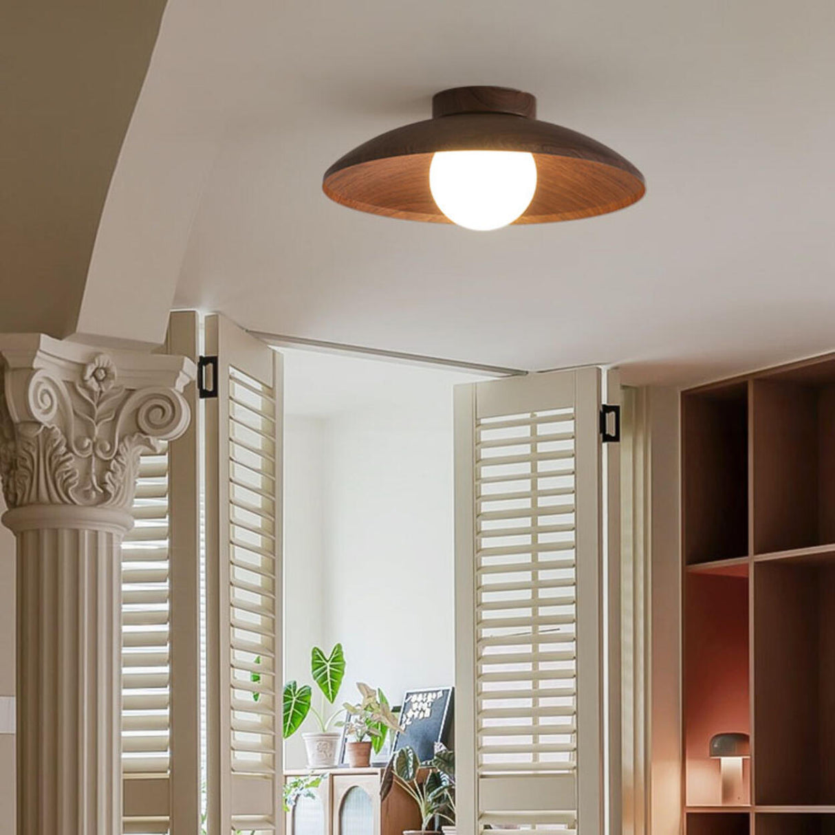 Hallway Mini Walnut Dome Semi-Flush Mount Ceiling Light Image - 3