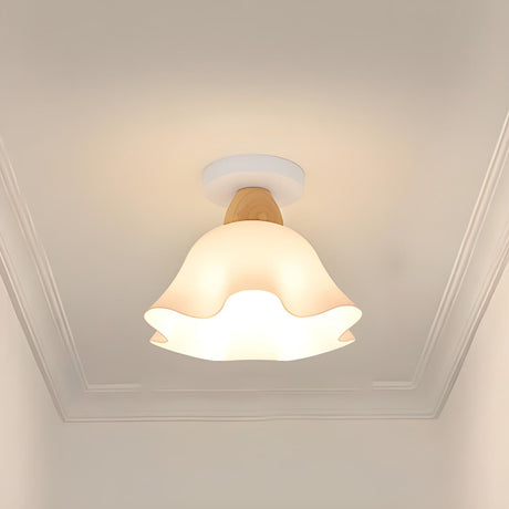 Hallway Mini White Flower Semi-Flush Mount Fixture Image - 2