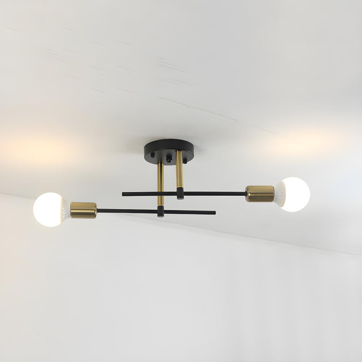 Hallway Modern Black Gold Semi-Flush Mount Lamp 2-Light Image - 7