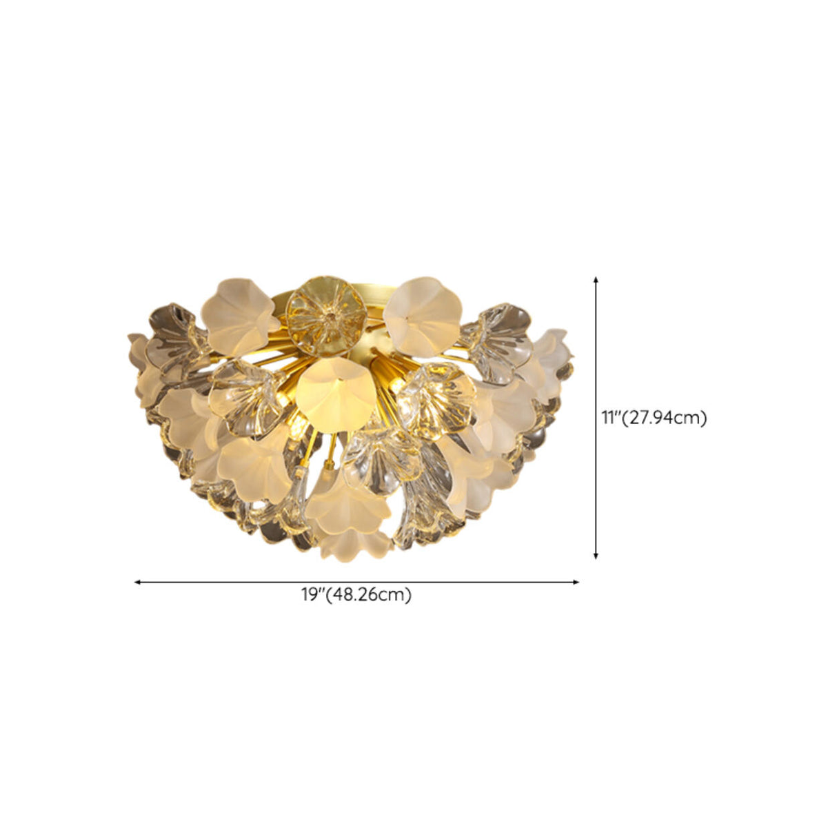 Hallway Modern Gold Flower Glass Semi-Flush Mount Light 