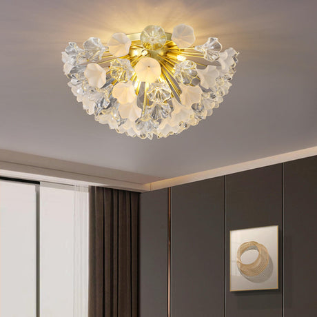 Hallway Modern Gold Flower Glass Semi-Flush Mount Light Image - 2