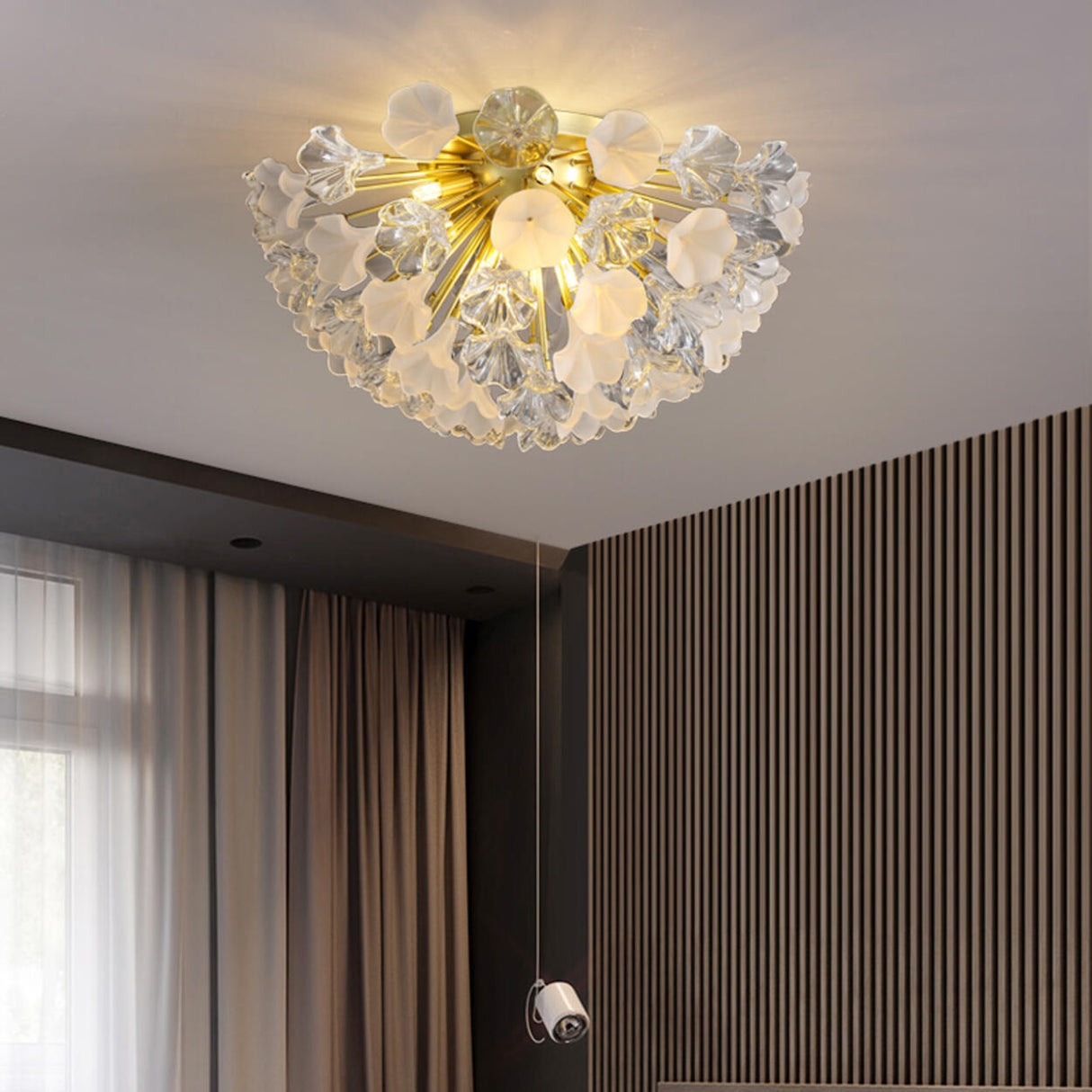 Hallway Modern Gold Flower Glass Semi-Flush Mount Light Image - 3