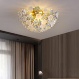 Hallway Modern Gold Flower Glass Semi-Flush Mount Light Image - 3