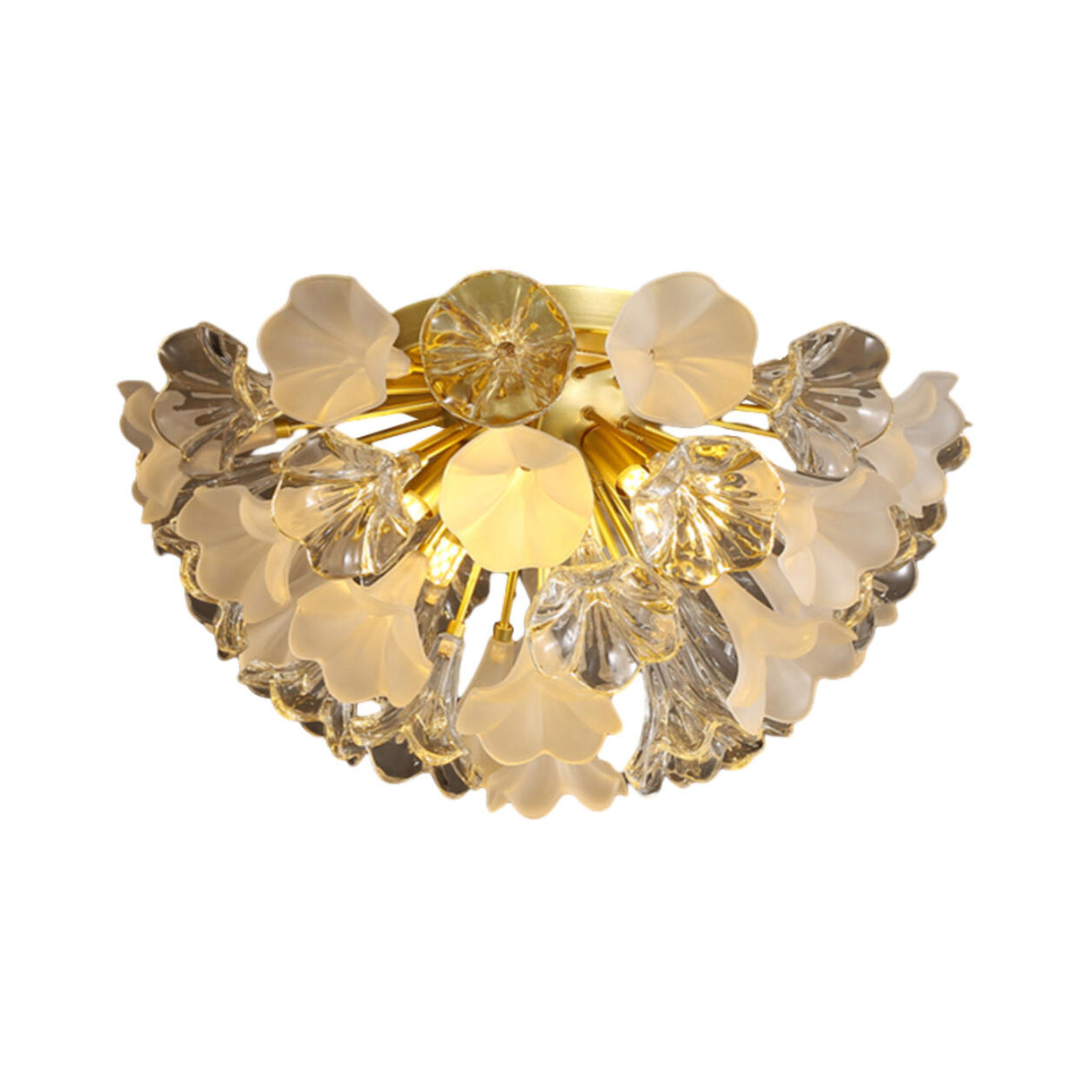 Hallway Modern Gold Flower Glass Semi-Flush Mount Light Image - 5